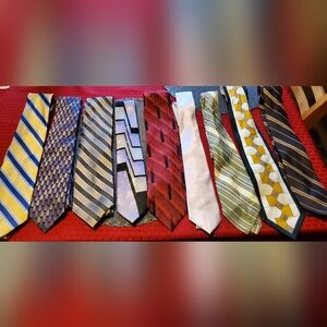 9 Neckties in a bundle and in different colors and patterns